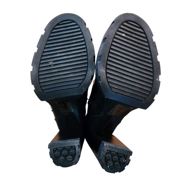 Azalea Wang Black Zip Up Vegan Leather Motorcycle Platform Heels Size 7.5 - Picture 5 of 7